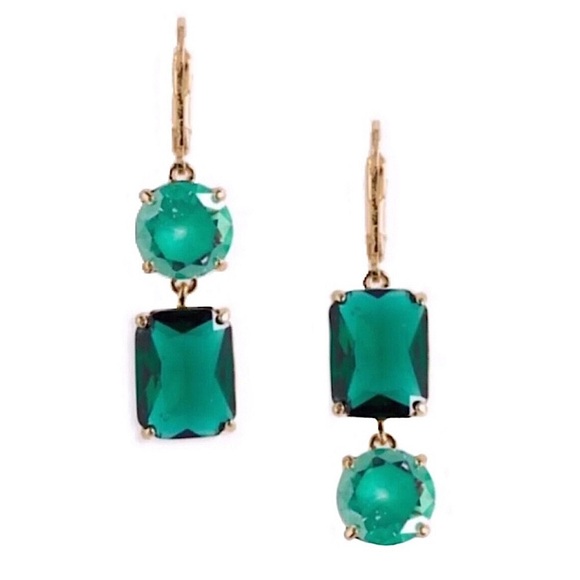 kate spade Jewelry - KATE SPADE • Shine On Green Mismatched Drop Gold Earrings